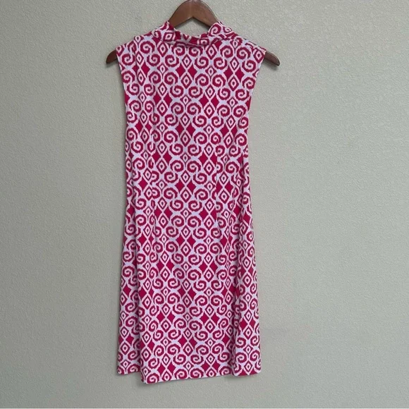 Tommy Bahama Women Medium Red Berry White Cowl Neck Sleeveless Dress Stretch - Picture 4 of 6